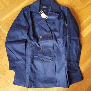 New with Tag Jacket women's Dark Blue Sz L / XL Raincoat trench Windbreaker Belt